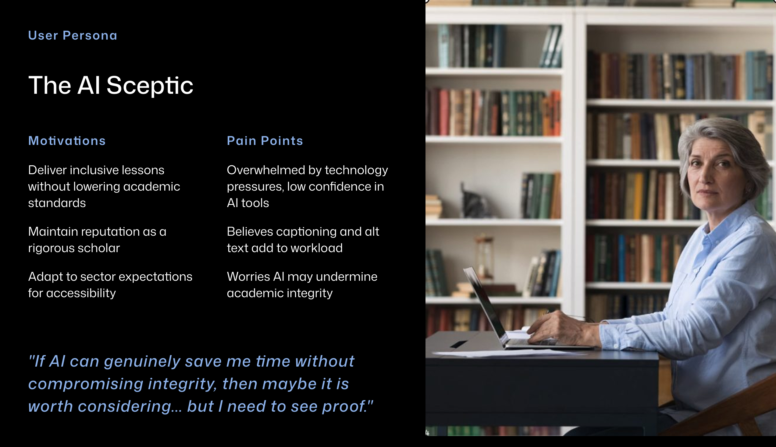 Learner persona: The AI Sceptic, a senior university lecturer